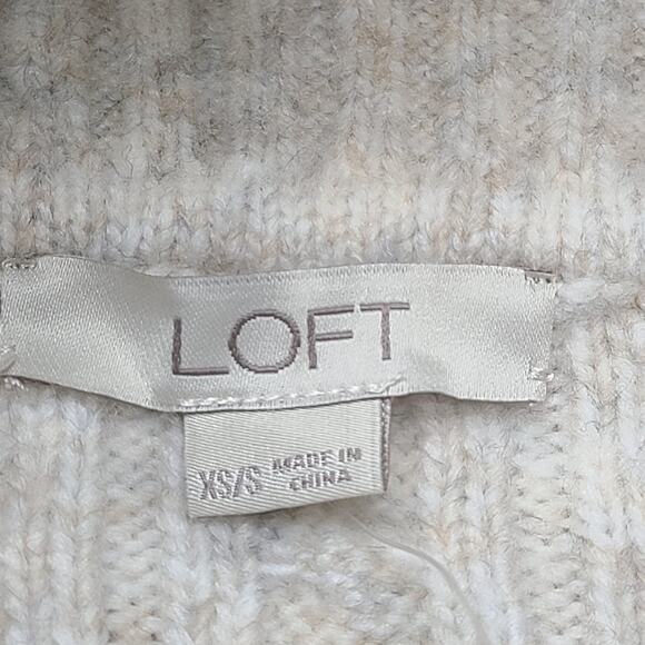 LOFT Sweater Womens XS/S Beige Turtleneck Poncho Cable Knit Boxy Short Sleeve - Picture 6 of 9